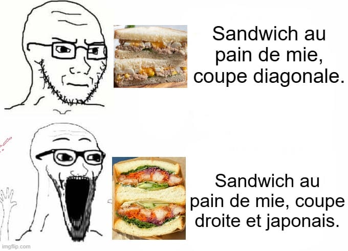 Un mème humoristique sur les sando japonais.